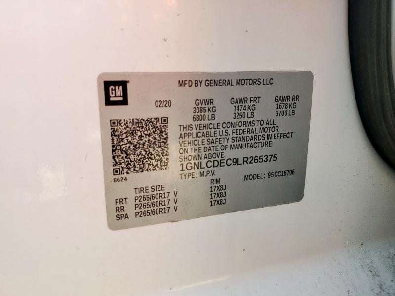 1GNLCDEC9LR265375 - 2020 CHEVROLET TAHOE POLICE WHITE photo 13