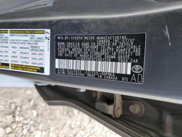2T1KR30E67C661236 - 2007 TOYOTA COROLLA MA XR GRAY photo 12
