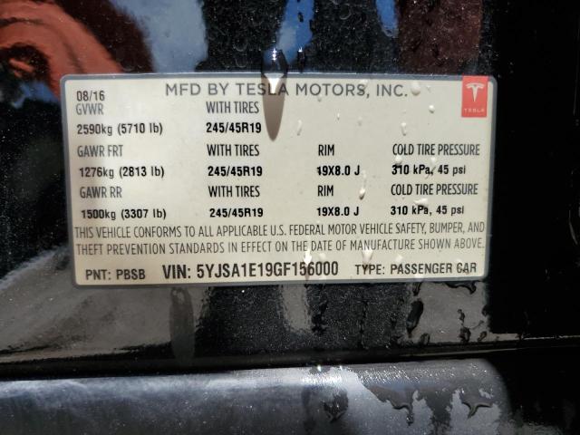 5YJSA1E19GF156000 - 2016 TESLA MODEL S 黑色 照片 12