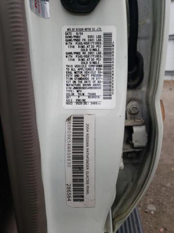 JN8DR09X54W808830 - 2004 NISSAN PATHFINDER LE WHITE photo 12