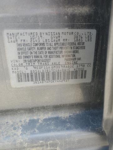 3N1AB7AP0KY442937 - 2019 NISSAN SENTRA S 灰色 照片 12