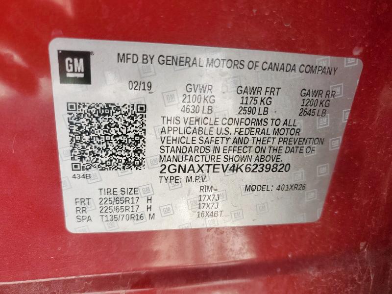 2GNAXTEV4K6239820 - 2019 CHEVROLET EQUINOX LT MAROON photo 13