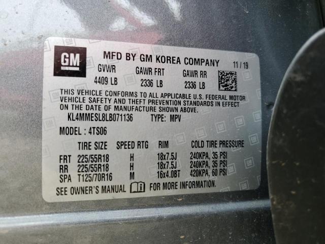 KL4MMESL8LB071136 - 2020 BUICK ENCORE GX SELECT GRAY photo 12