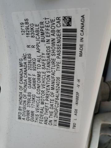 2HGFC2F84LH524036 - 2020 HONDA CIVIC SPORT 白色 照片 12