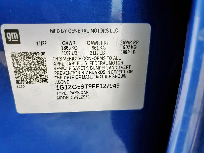 1G1ZG5ST9PF127949 - 2023 CHEVROLET MALIBU RS BLUE photo 12