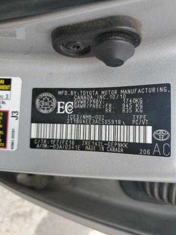 2T1BU4EE3AC505918 - 2010 TOYOTA COROLLA BASE Күміс фото 12