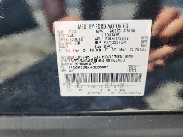 1FM5K8D8XHGB85607 - 2017 FORD EXPLORER XLT BLACK photo 14