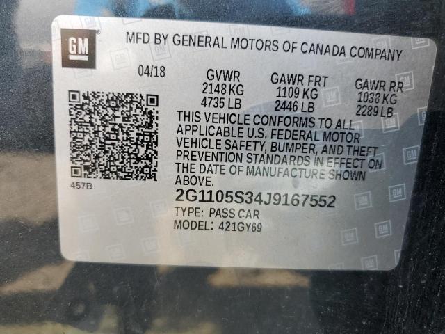 2G1105S34J9167552 - 2018 CHEVROLET IMPALA LT GRAY photo 12