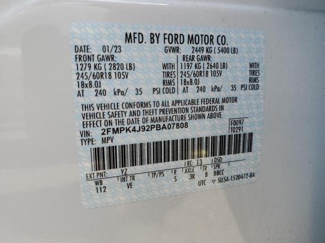 2FMPK4J92PBA07808 - 2023 FORD EDGE SEL WHITE photo 13