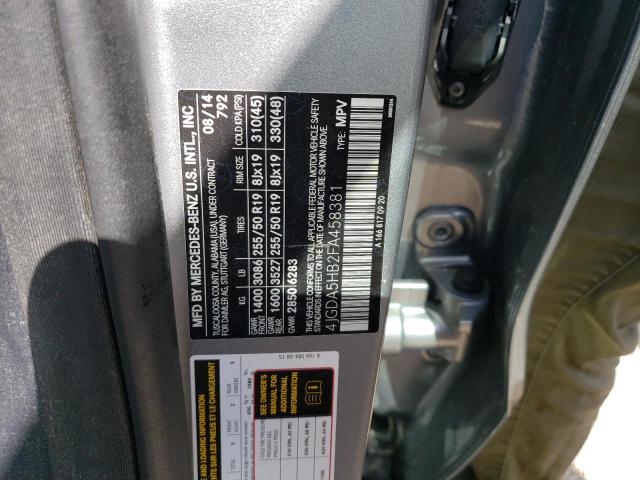 4JGDA5HB2FA458381 - 2015 MERCEDES-BENZ ML 350 4MATIC GRAY photo 10