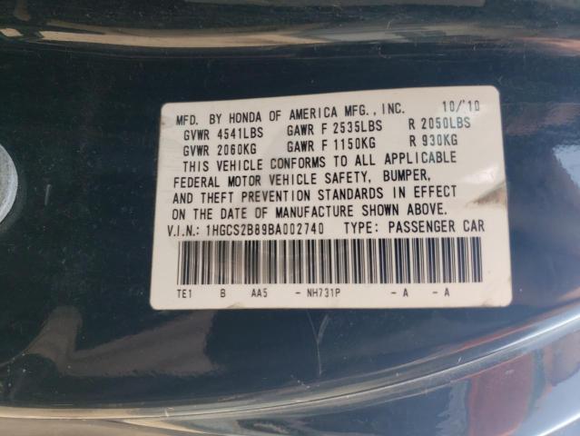 1HGCS2B89BA002740 - 2011 HONDA ACCORD EXL BLACK photo 13