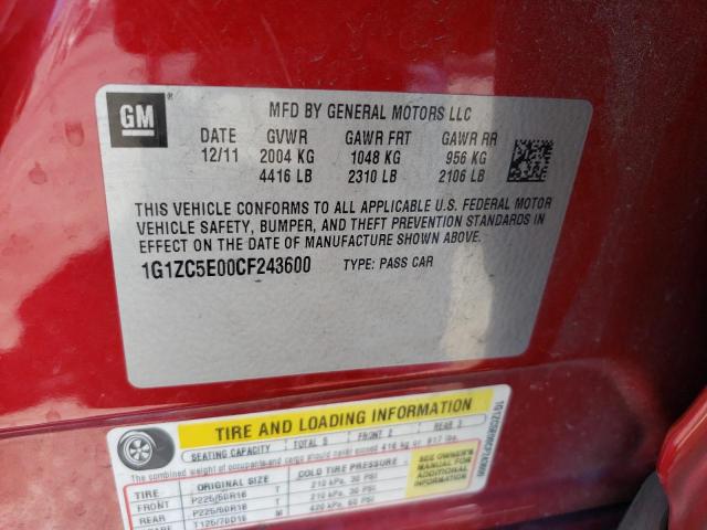 1G1ZC5E00CF243600 - 2012 CHEVROLET MALIBU 1LT 红色 照片 12