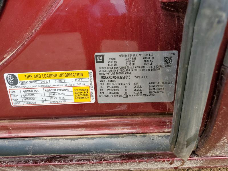 5GAKRCKD4FJ250815 - 2015 BUICK ENCLAVE BURGUNDY photo 13