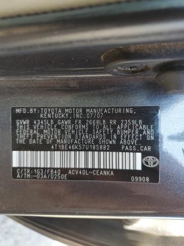 4T1BE46K57U185882 - 2007 TOYOTA CAMRY CE CHARCOAL photo 12