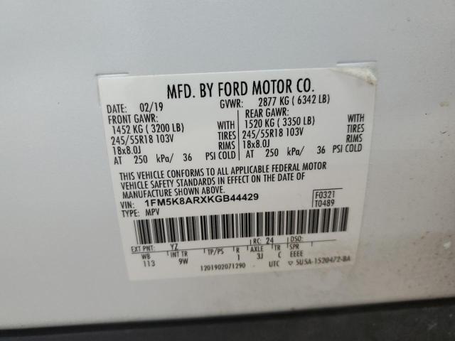 1FM5K8ARXKGB44429 - 2019 FORD EXPLORER POLICE INTERCEPTOR WHITE photo 13