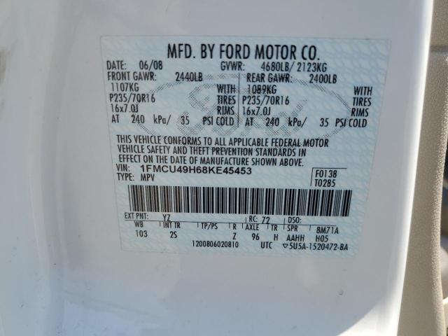 1FMCU49H68KE45453 - 2008 FORD ESCAPE HEV WHITE photo 12