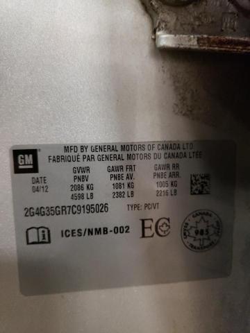 2G4G35GR7C9195026 - 2012 BUICK REGAL 银色 照片 12