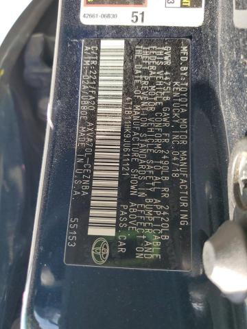 4T1B11HK9JU611121 - 2018 TOYOTA CAMRY L BLUE photo 12