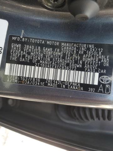 2T1BU4EEXCC836272 - 2012 TOYOTA COROLLA BASE GRAY photo 13