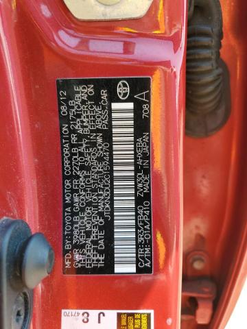 JTDKN3DU2C1594470 - 2012 TOYOTA PRIUS RED photo 12