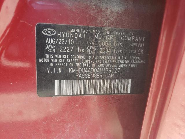 KMHDU4AD0AU179127 - 2010 HYUNDAI ELANTRA BLUE MAROON photo 10