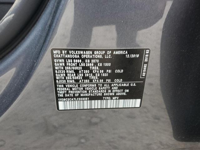 1V26C2CA7LC203051 - 2020 VOLKSWAGEN ATLAS CROS SE GRAY photo 13