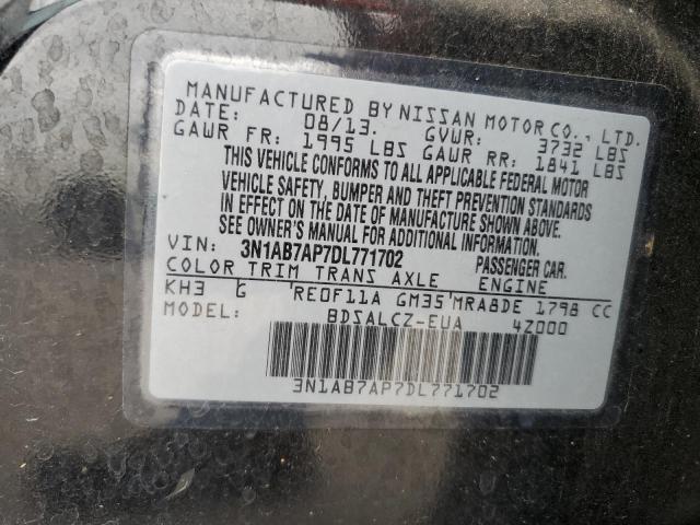 3N1AB7AP7DL771702 - 2013 NISSAN SENTRA S BLACK photo 13