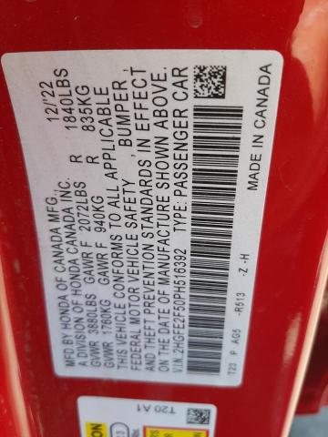 2HGFE2F50PH516392 - 2023 HONDA CIVIC SPORT წითელი ფოტო 12