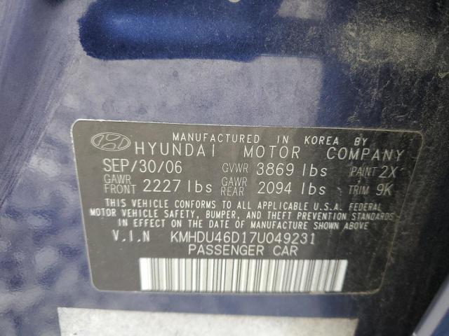 KMHDU46D17U049231 - 2007 HYUNDAI ELANTRA GLS BLUE photo 12