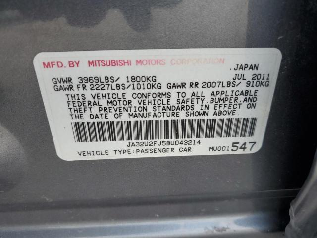 JA32U2FU5BU043214 - 2011 MITSUBISHI LANCER ES/ES SPORT GRAY photo 12