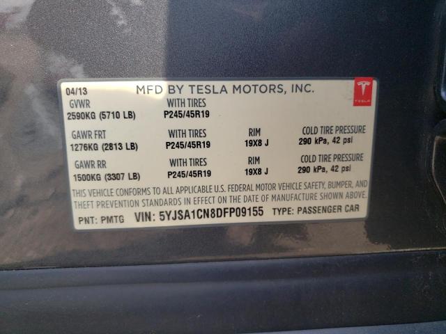 5YJSA1CN8DFP09155 - 2013 TESLA MODEL S GRAY photo 12