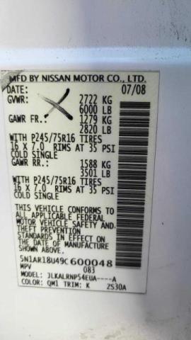5N1AR18U49C600048 - 2009 NISSAN PATHFINDER S WHITE photo 10