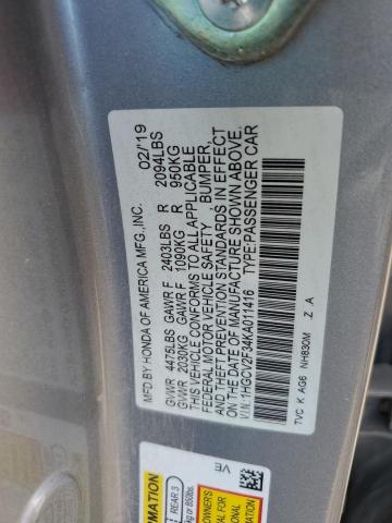 1HGCV2F34KA011416 - 2019 HONDA ACCORD SPORT فضي صورة 12