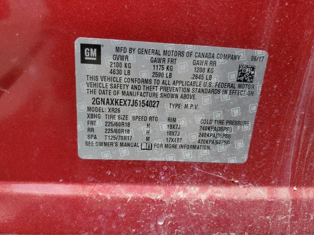 2GNAXKEX7J6154027 - 2018 CHEVROLET EQUINOX LT Қызыл фото 13