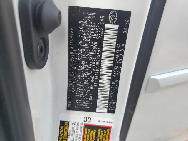 4T1DA1AB7MU005694 - 2021 TOYOTA AVALON LIMITED WHITE photo 12