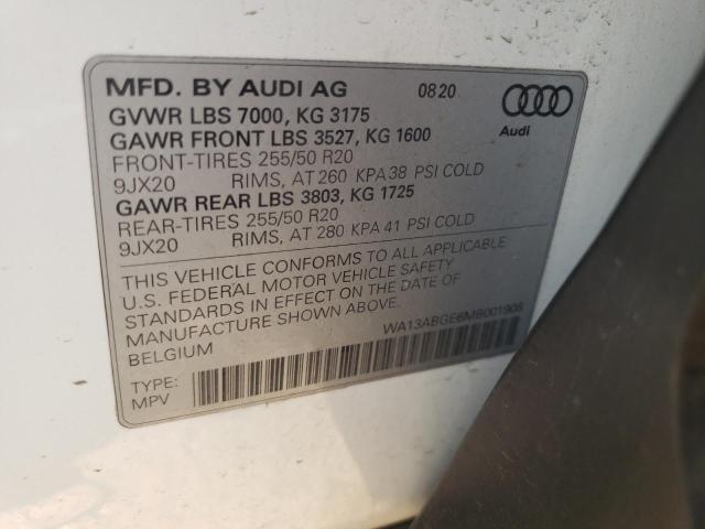 WA13ABGE6MB001908 - 2021 AUDI E-TRON SPORTBACK PRESTIGE WHITE photo 12