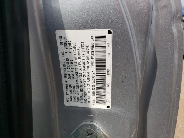 1HGCS22818A006127 - 2008 HONDA ACCORD EXL SILVER photo 13