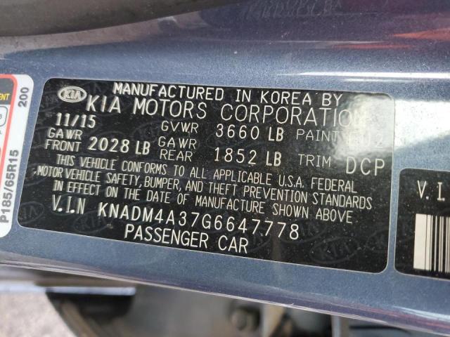 KNADM4A37G6647778 - 2016 KIA RIO LX BLUE photo 13