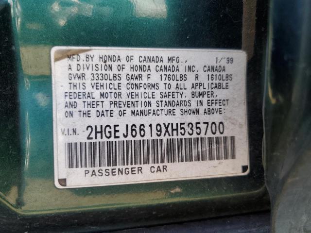 2HGEJ6619XH535700 - 1999 HONDA CIVIC BASE Yaşıl foto 12