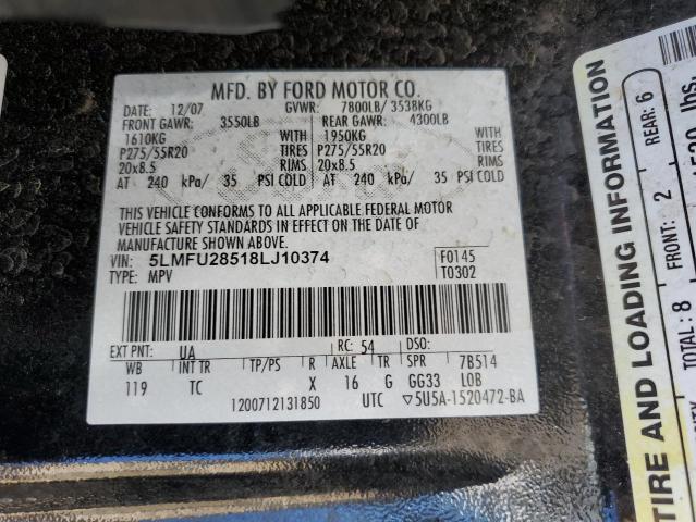 5LMFU28518LJ10374 - 2008 LINCOLN NAVIGATOR შავი ფოტო 13