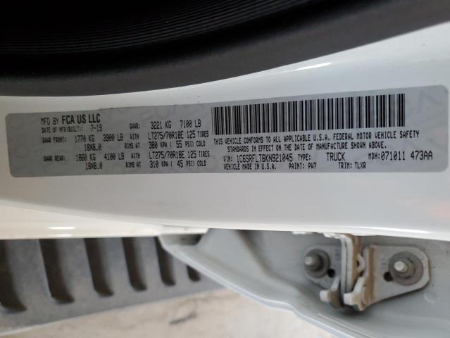 1C6SRFLT6KN921045 - 2019 RAM 1500 REBEL თეთრი ფოტო 12