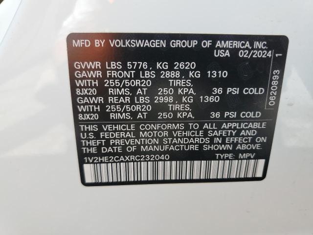 1V2HE2CAXRC232040 - 2024 VOLKSWAGEN ATLAS CROS SE WHITE photo 14