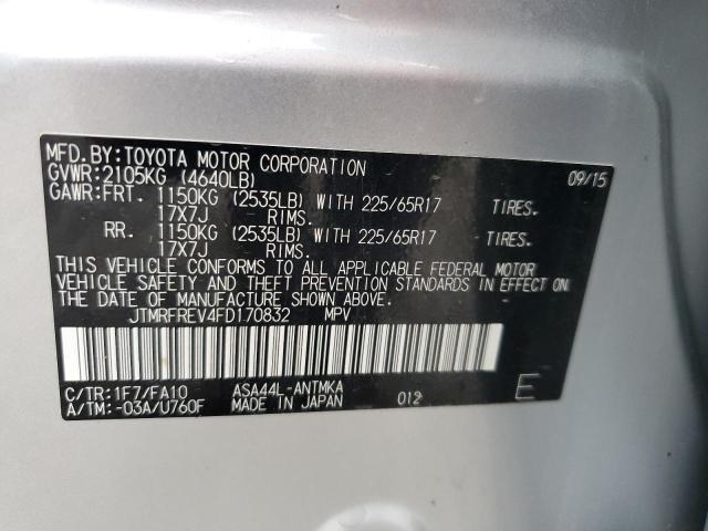 JTMRFREV4FD170832 - 2015 TOYOTA RAV4 XLE SILVER photo 13