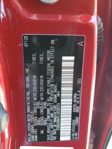 5TDGZRBH7LS036913 - 2020 TOYOTA HIGHLANDER XLE RED photo 13