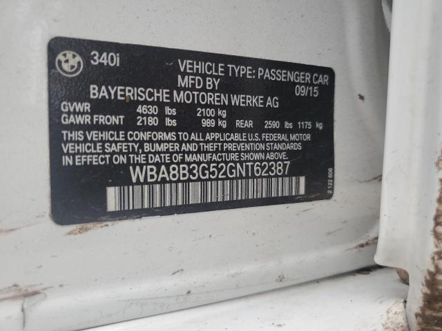 WBA8B3G52GNT62387 - 2016 BMW 340 I أبيض صورة 12