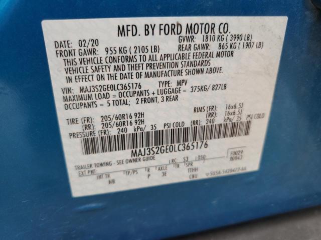 MAJ3S2GE0LC365176 - 2020 FORD ECOSPORT SE BLUE photo 12