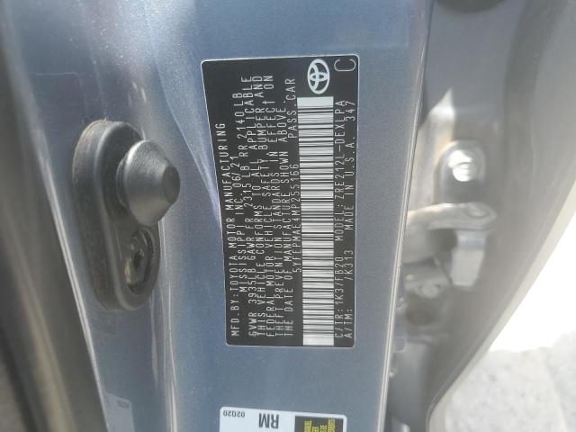 5YFEPMAE4MP255166 - 2021 TOYOTA COROLLA LE Сұр фото 12