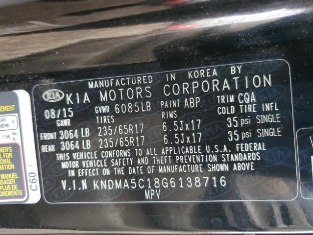 KNDMA5C18G6138716 - 2016 KIA SEDONA L BLACK photo 13