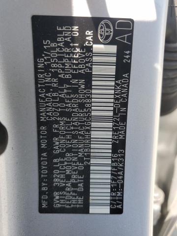 2T1BURHEXGC558830 - 2016 TOYOTA COROLLA L SILVER photo 12