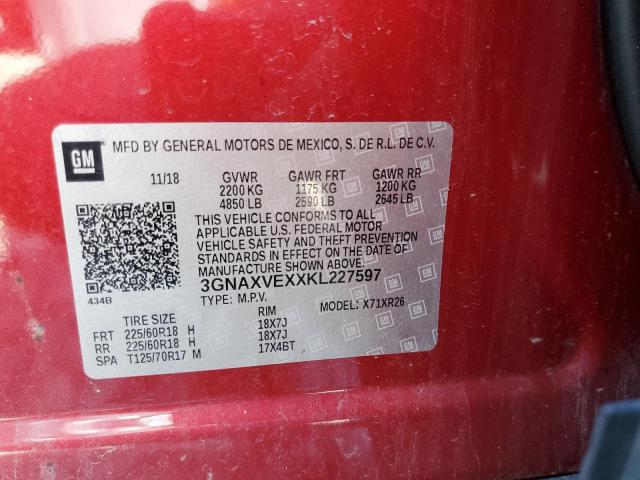 3GNAXVEXXKL227597 - 2019 CHEVROLET EQUINOX LT RED photo 12